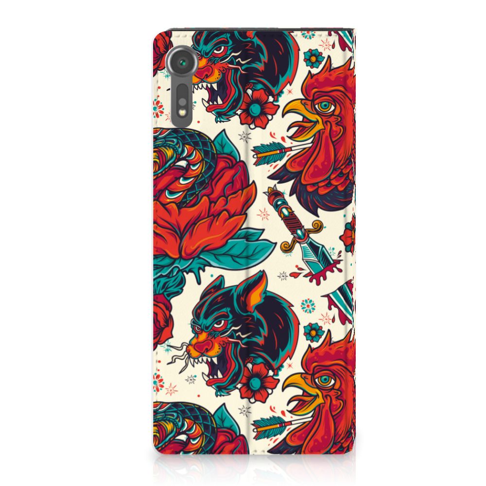 Sony Xperia XZ | XZs Stand Case voor Sony Xperia XZ | XZs Old Skool ontwerp gekleurde tatoeage stijl
