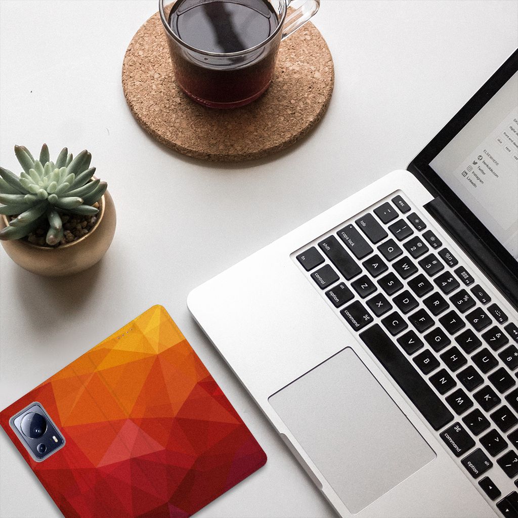 Xiaomi 13 Lite Stand Case voor Xiaomi 13 Lite Polygon Red abstract design bovenaanzicht