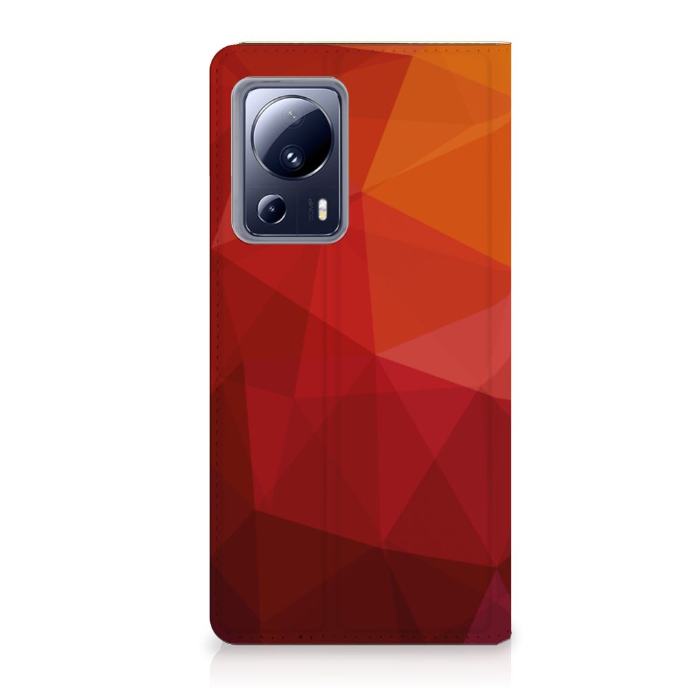 Xiaomi 13 Lite Stand Case Polygon Red abstract ontwerp voorkant