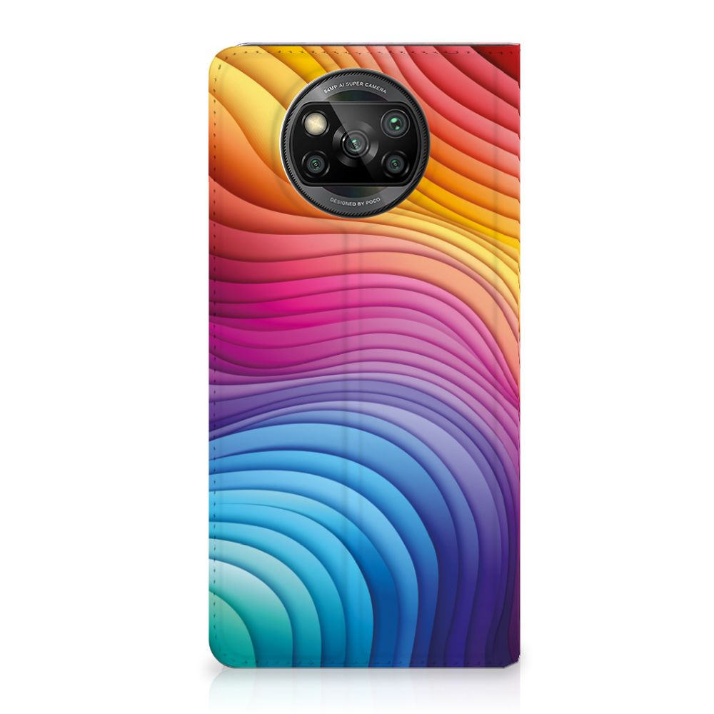 Stand Case voor Xiaomi Poco X3 Pro Poco X3 Regenboog design kleurrijke golven aanzicht