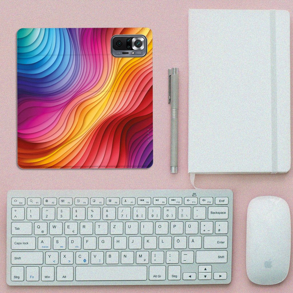 Xiaomi Redmi Note 10 Pro Stand Case voor Xiaomi Redmi Note 10 Pro Regenboog bovenaanzicht