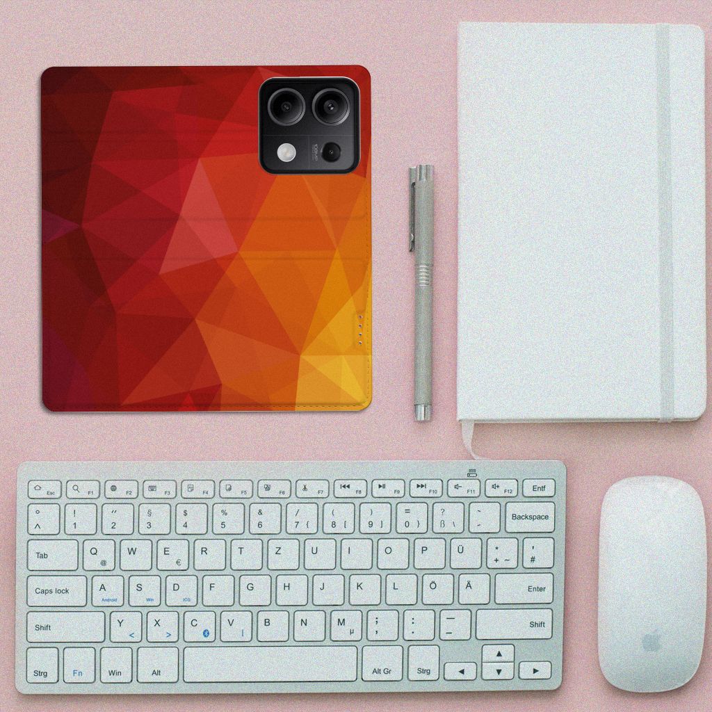 Stand Case voor Xiaomi Redmi Note 13 5G Polygon Red bovenaanzicht abstract patroon