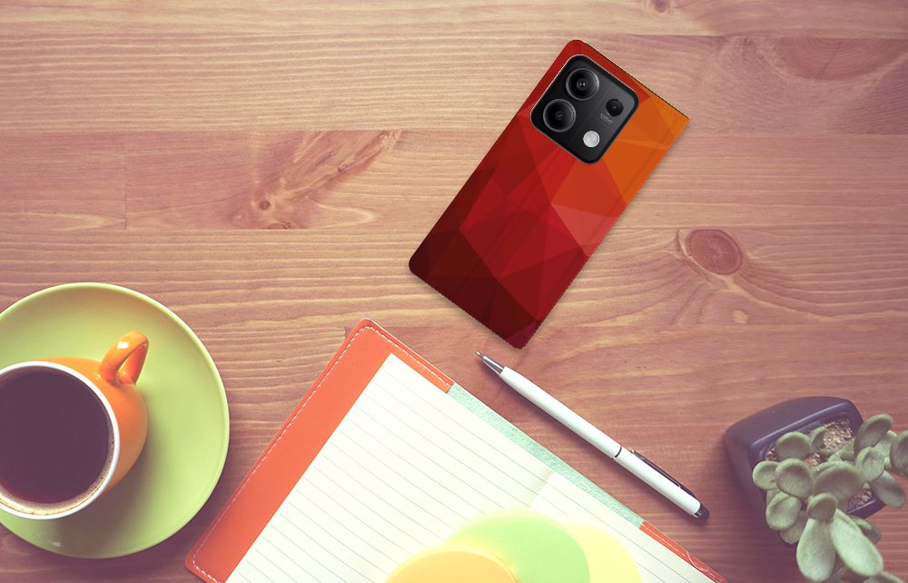 Xiaomi Redmi Note 13 5G Stand Case voor Xiaomi Redmi Note 13 5G Polygon Red top view