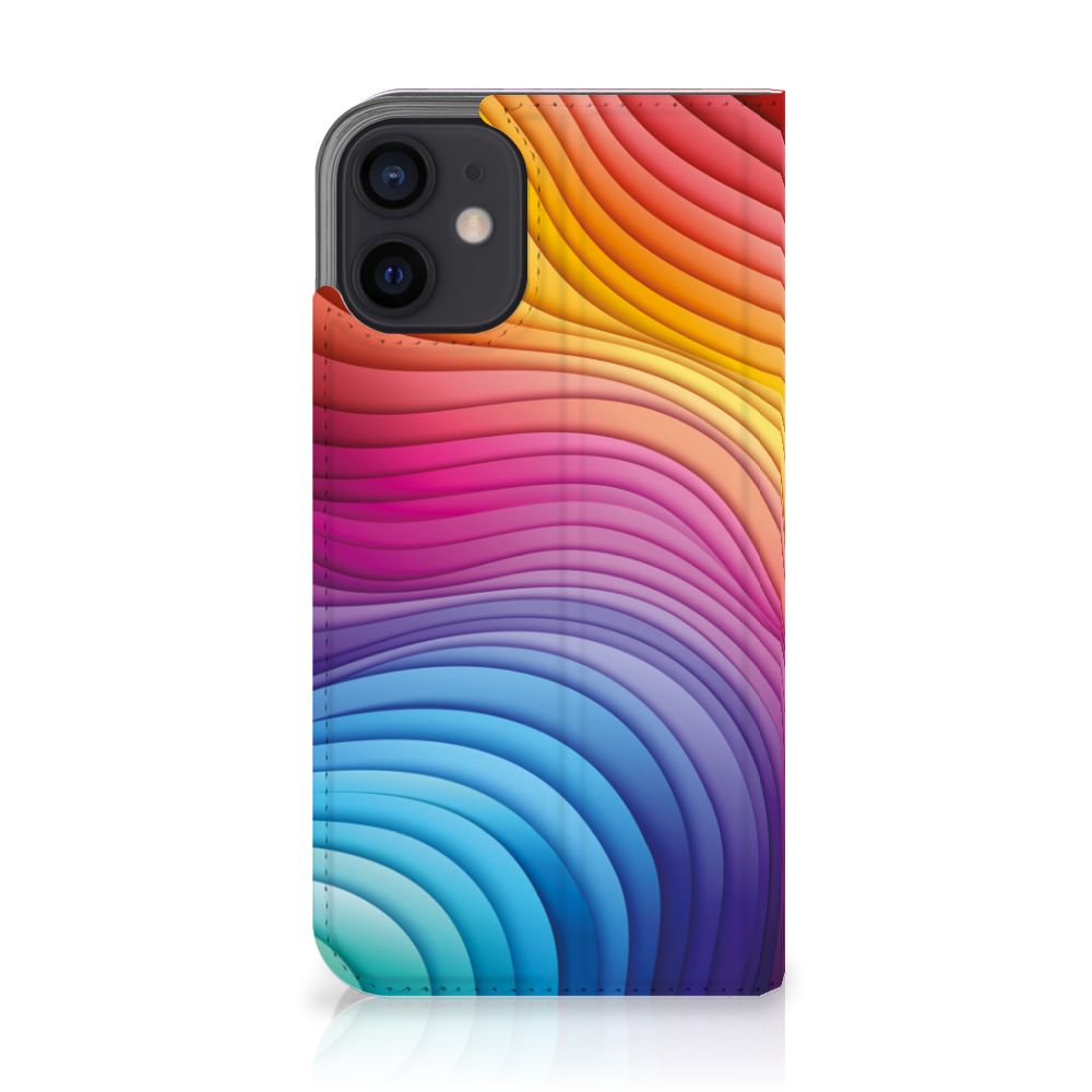 Stand Case voor iPhone 12 Mini Regenboog met kleurrijke golfpatronen 🌈.