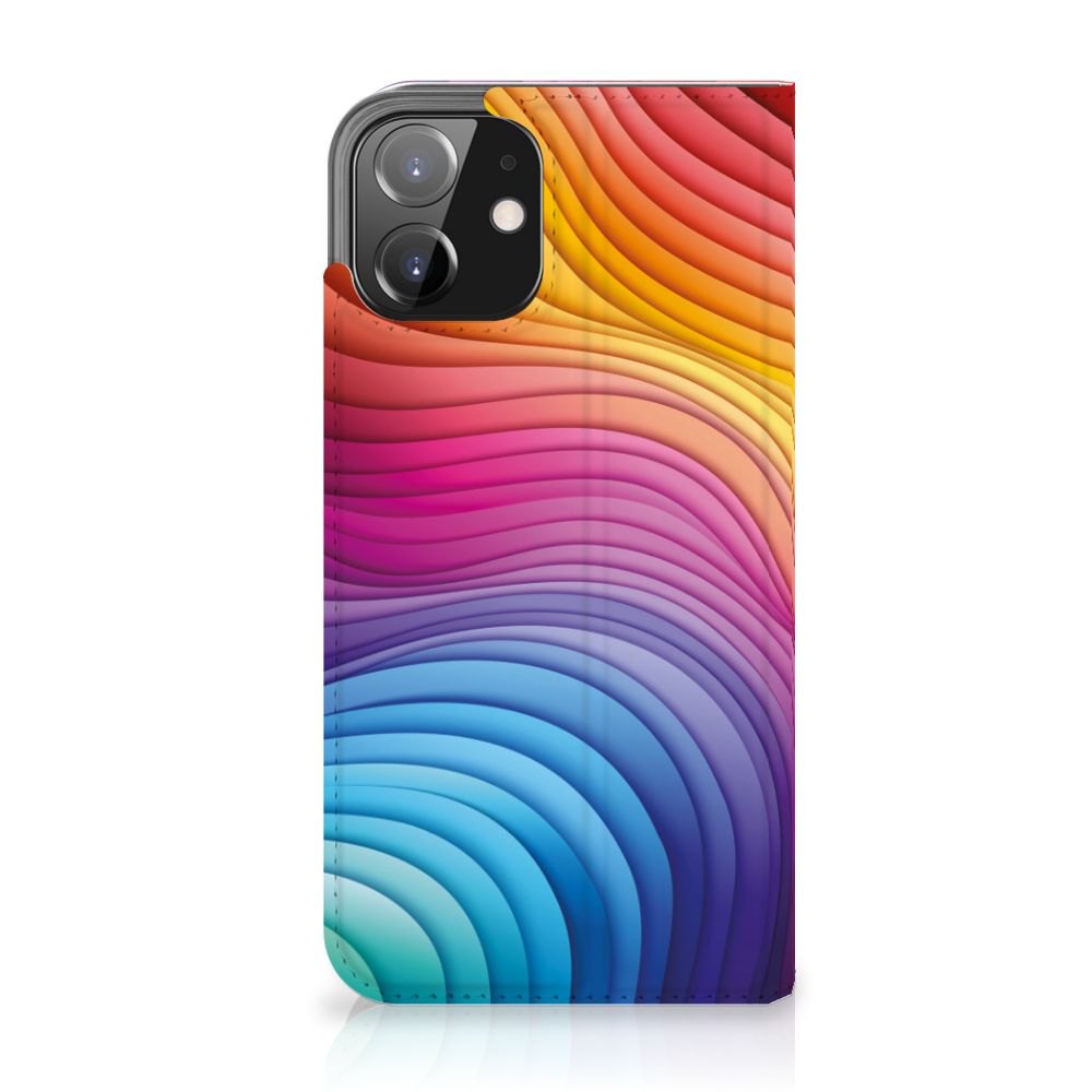 Stand Case voor iPhone 12 | iPhone 12 Pro Regenboog met kleurrijk golfpatroon 🎨.