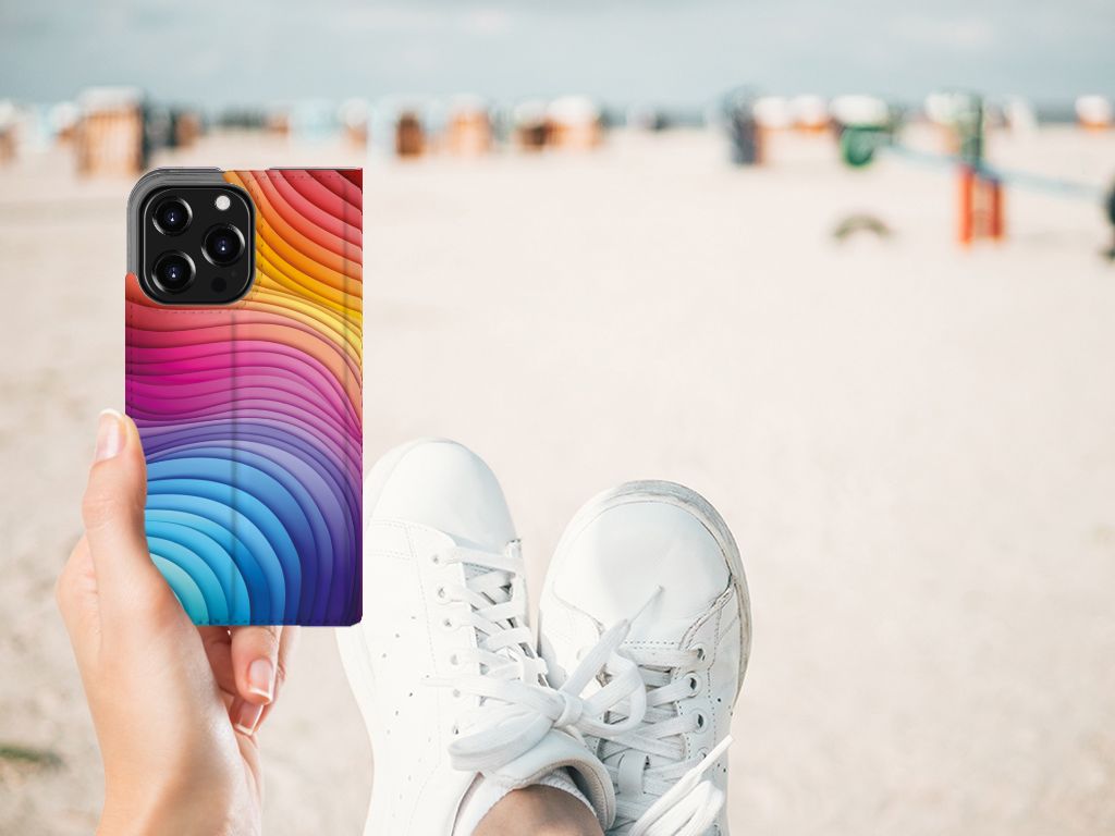 Apple iPhone 13 Pro Stand Case voor iPhone 13 Pro Regenboog design kleurrijke afbeelding strandzicht