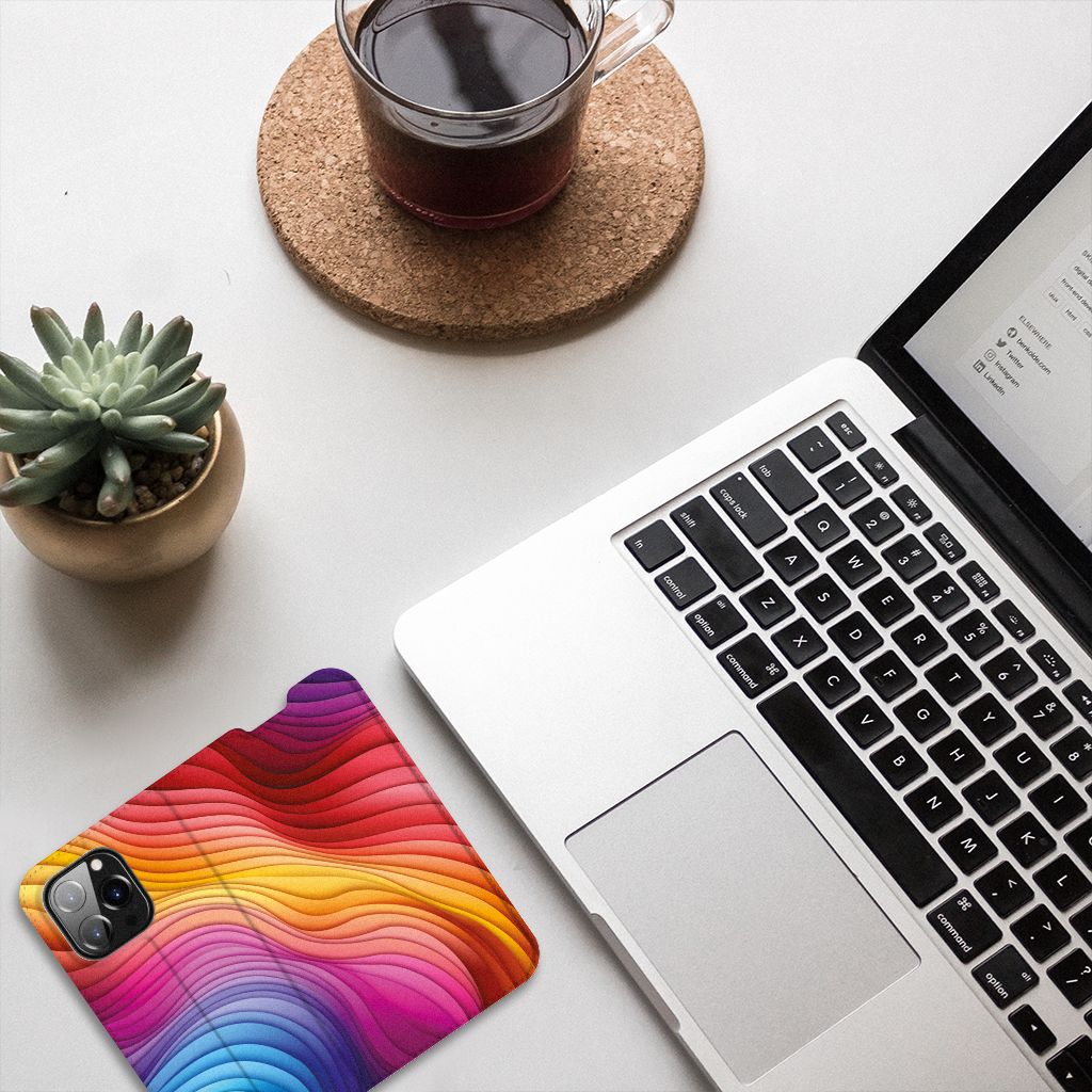 Apple iPhone 14 Pro Stand Case voor iPhone 14 Pro Regenboog achtergrond bovenaanzicht