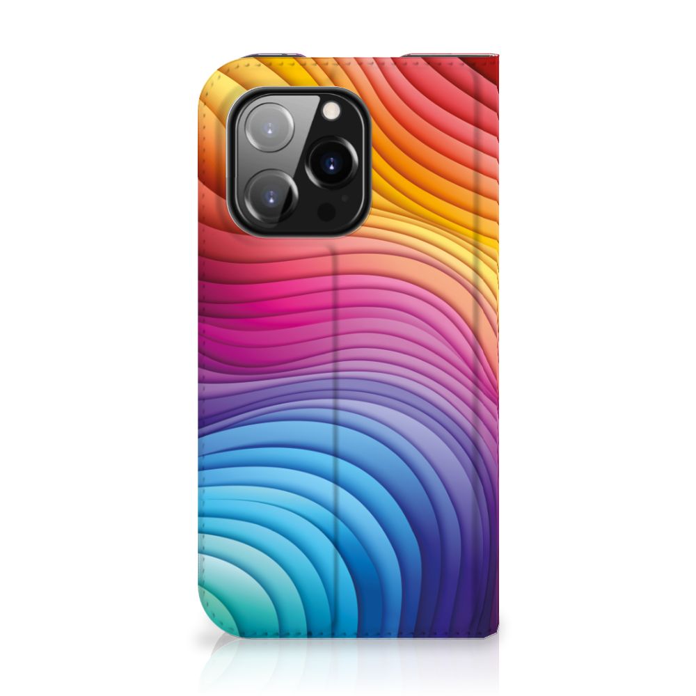 iPhone 14 Pro Stand Case voor iPhone 14 Pro Regenboog design kleurverloop vooraanzicht
