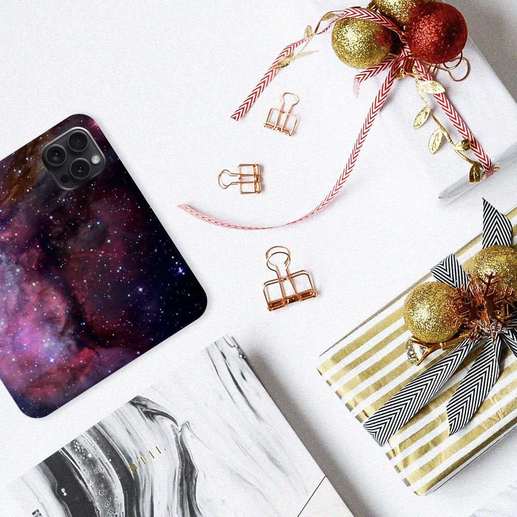 Stand Case voor iPhone 15 Pro Galaxy heelal design achterkant
