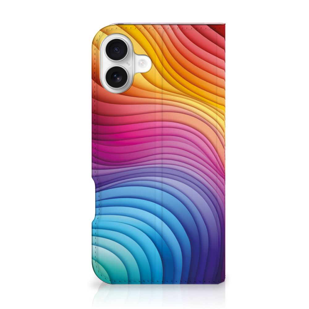 Stand Case voor iPhone 16 Plus Regenboog hoesje design kleuren aanzicht