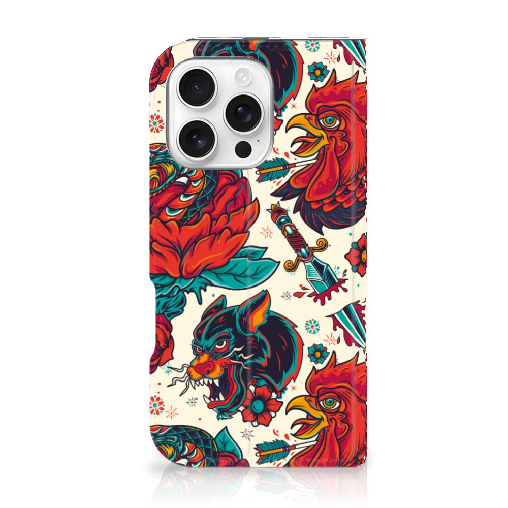iPhone 16 Pro Stand Case voor iPhone 16 Pro Old Skool tatoeage vintage design voorkant