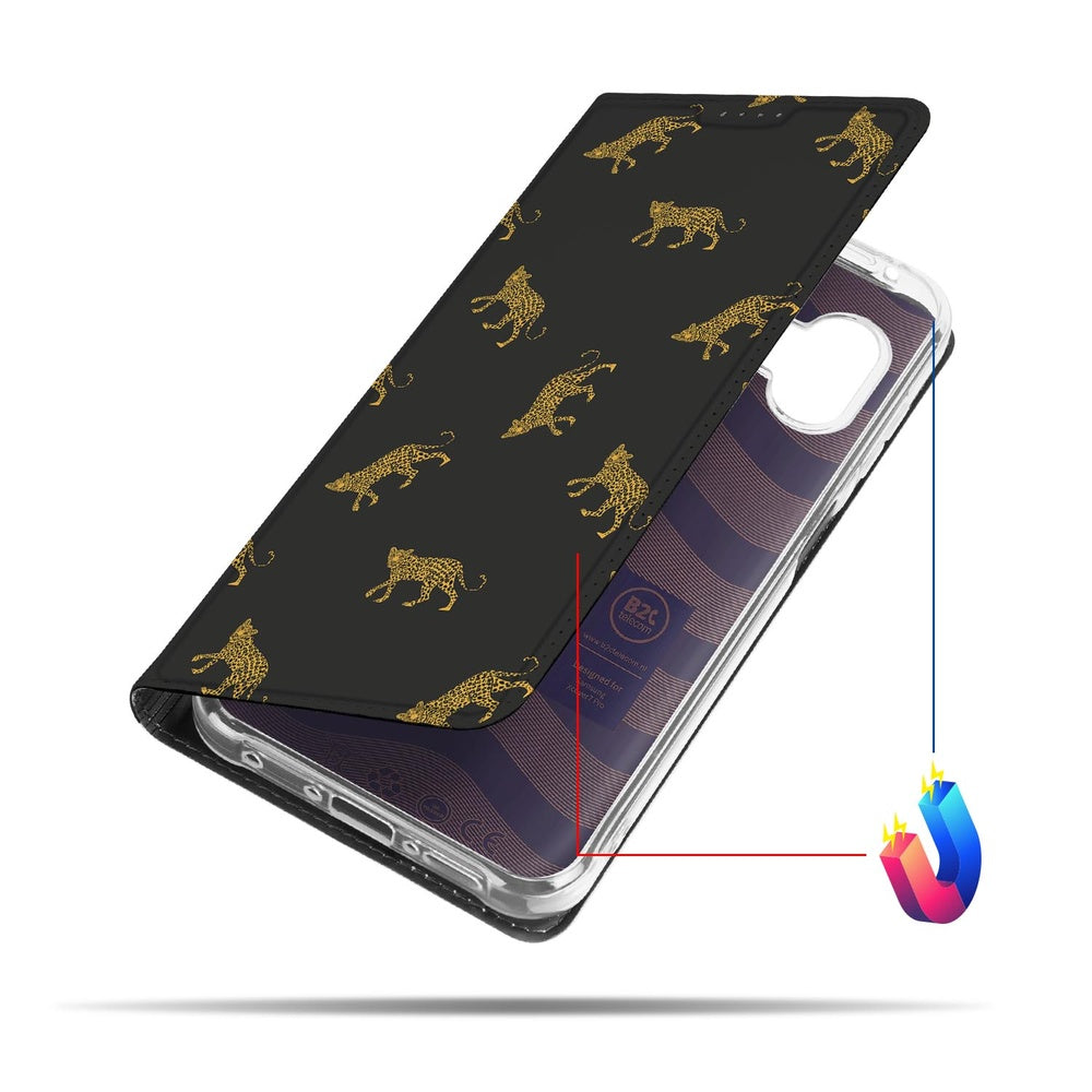 Standcase Hoesje Samsung Galaxy Xcover 7 Pro Leopards detailzicht.