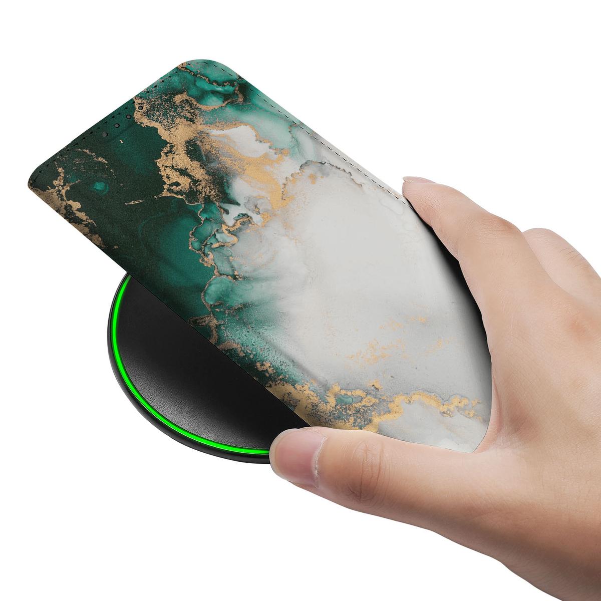 Standcase voor Apple iPhone 16e Marmer Groen hand houder vlak