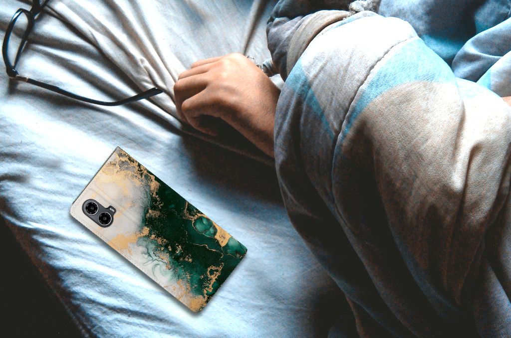 Motorola Moto G34 Standcase Marmer Groen bovenaanzicht