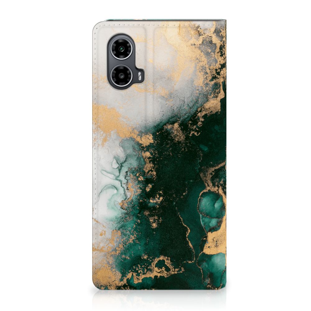 Motorola Moto G34 Standcase Marmer Groen voorkant