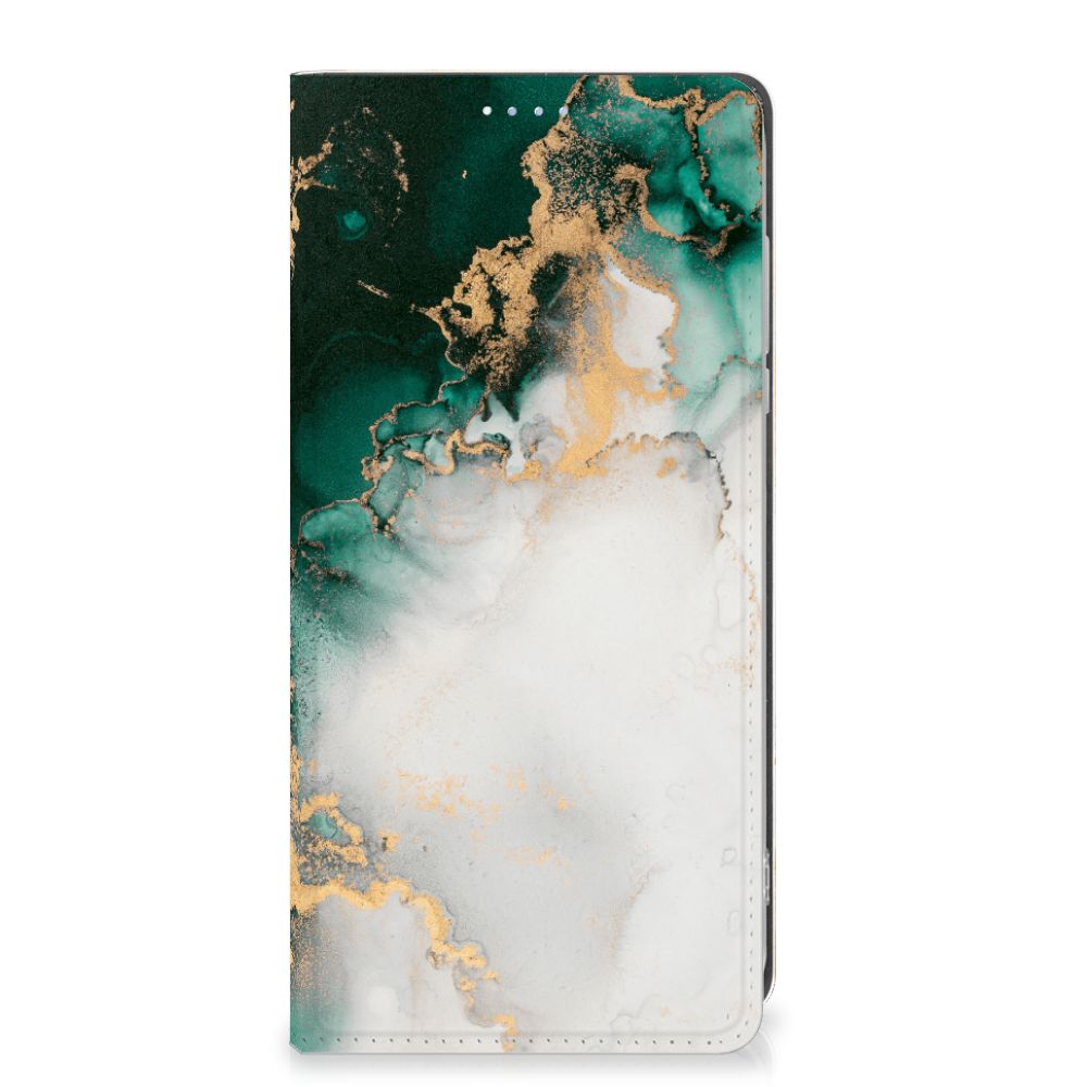 Standcase voor Motorola Moto G84 Marmer Groen met een elegant design en comfortabele pasje-ruimte. 🌿