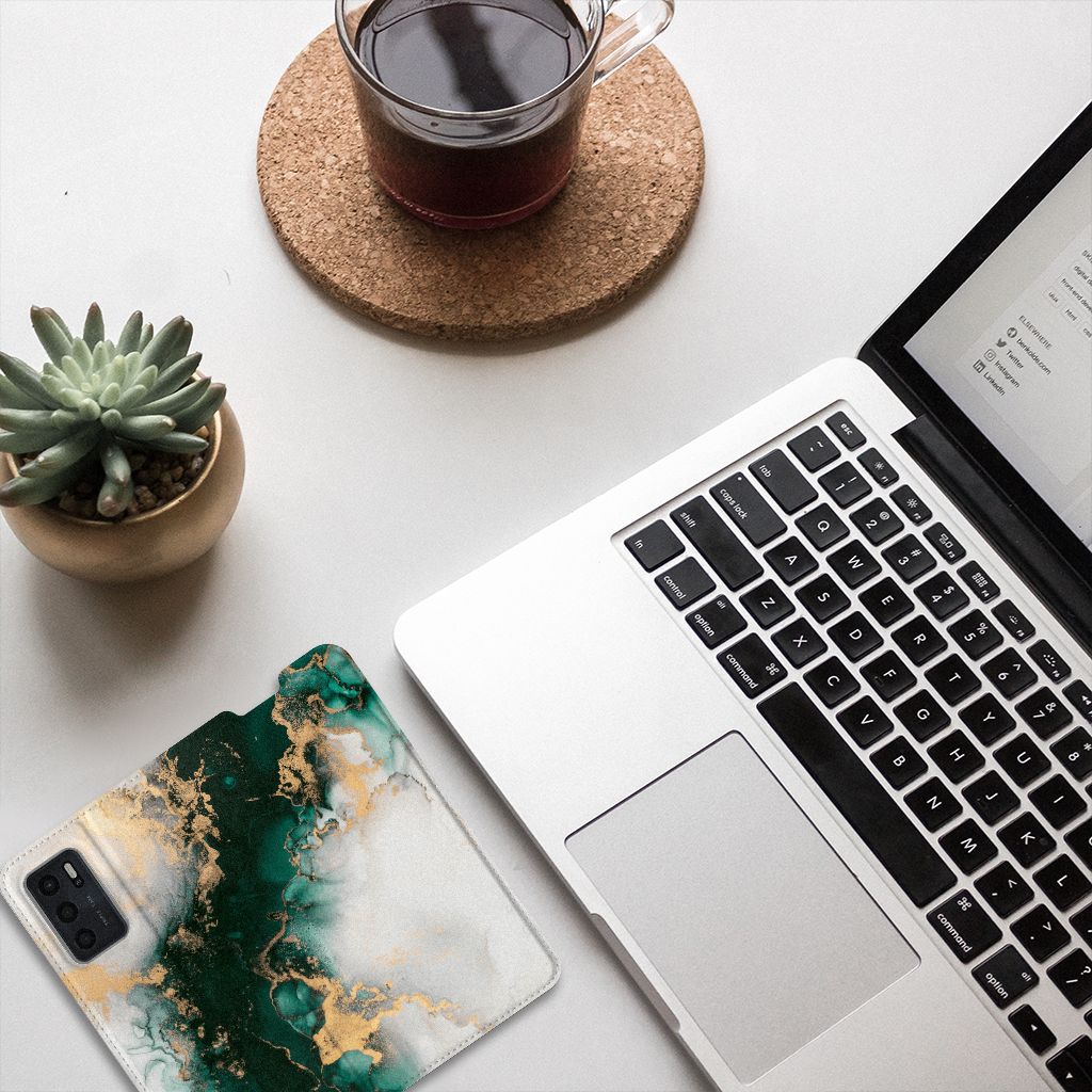 Standcase voor OPPO A54s | A16 | A16s Marmer Groen - B2C Telecom