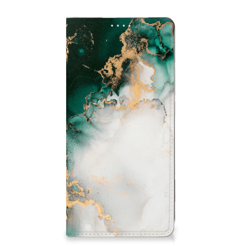 Standcase voor OPPO Reno10 | 10 Pro Marmer Groen - Elegant ontwerp met marmer groen en gouden accenten.