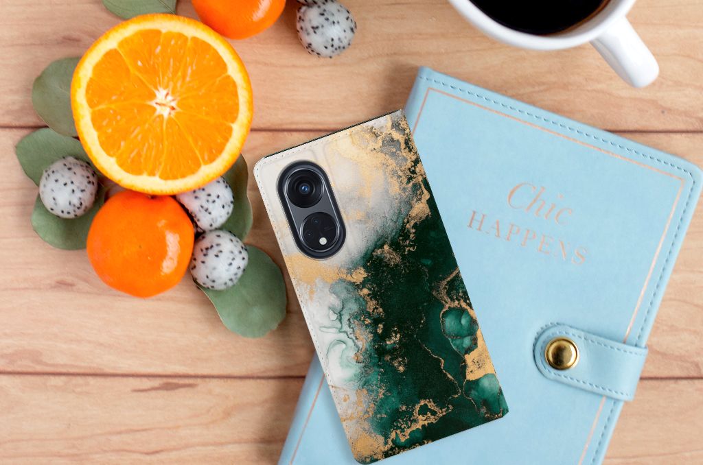 OPPO Reno8 T 5G Standcase Marmer Groen bovenaanzicht