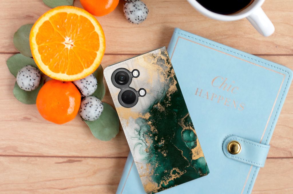 OnePlus Nord 3 Standcase Marmer Groen bovenaanzicht