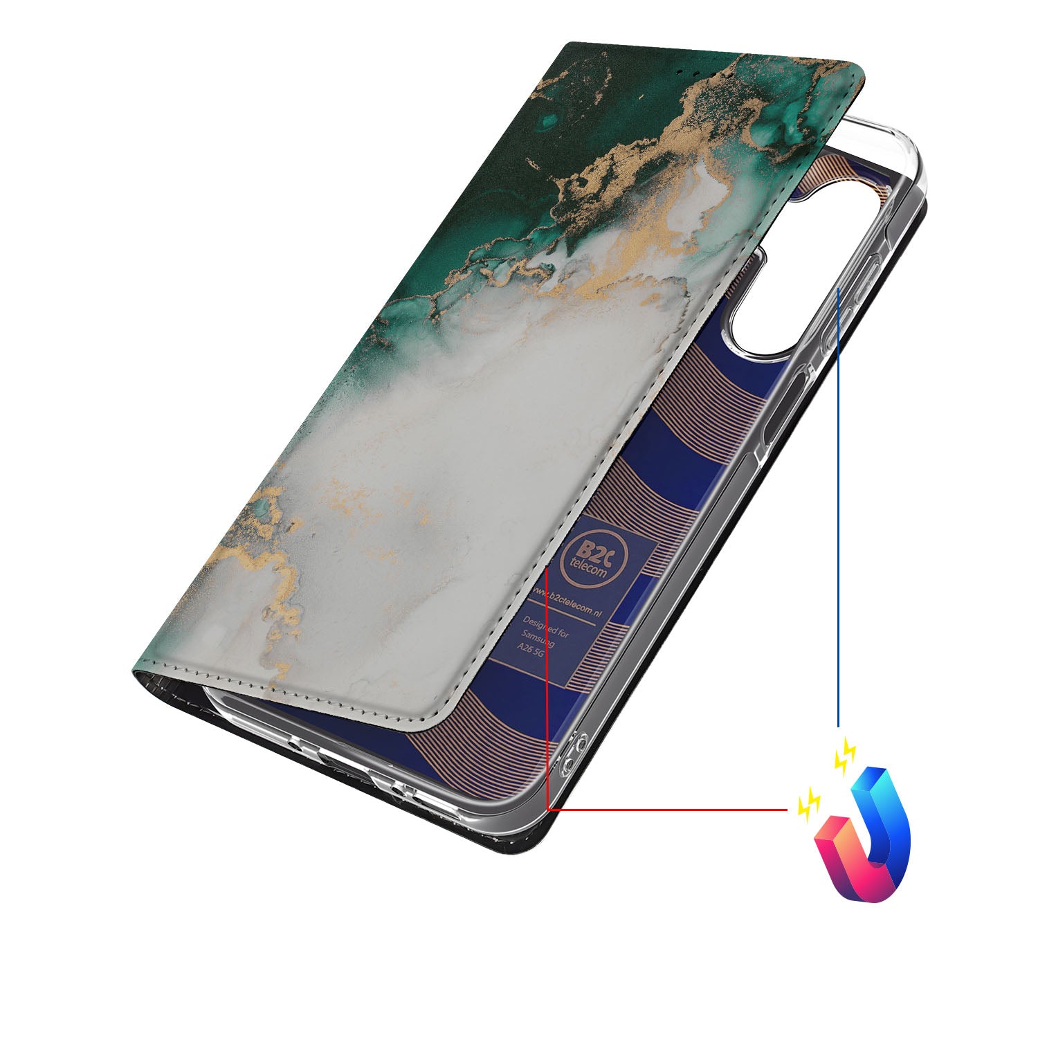 Samsung Galaxy A26 Standcase Marmer Groen aanzicht