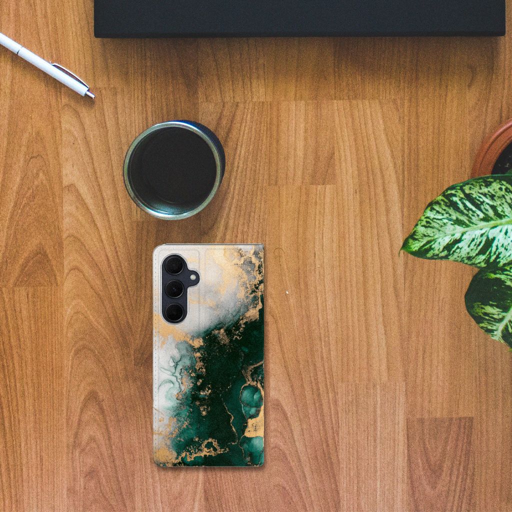 Standcase voor Samsung Galaxy A35 Marmer Groen - Bescherming met stijl en gebruiksgemak. Perfect als cadeau! 🎁