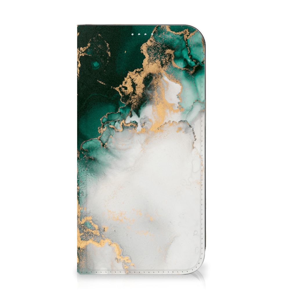 Standcase voor iPhone 15 Plus Marmer Groen met een elegant en opvallend marmerdesign 🌿.