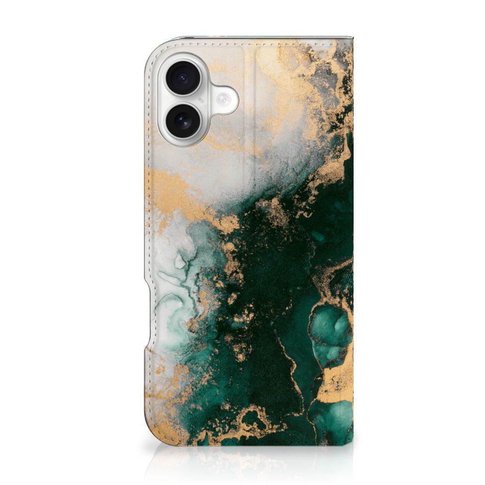Standcase voor iPhone 16 Plus Marmer Groen telefoonhoesje design marmer groen aanzicht