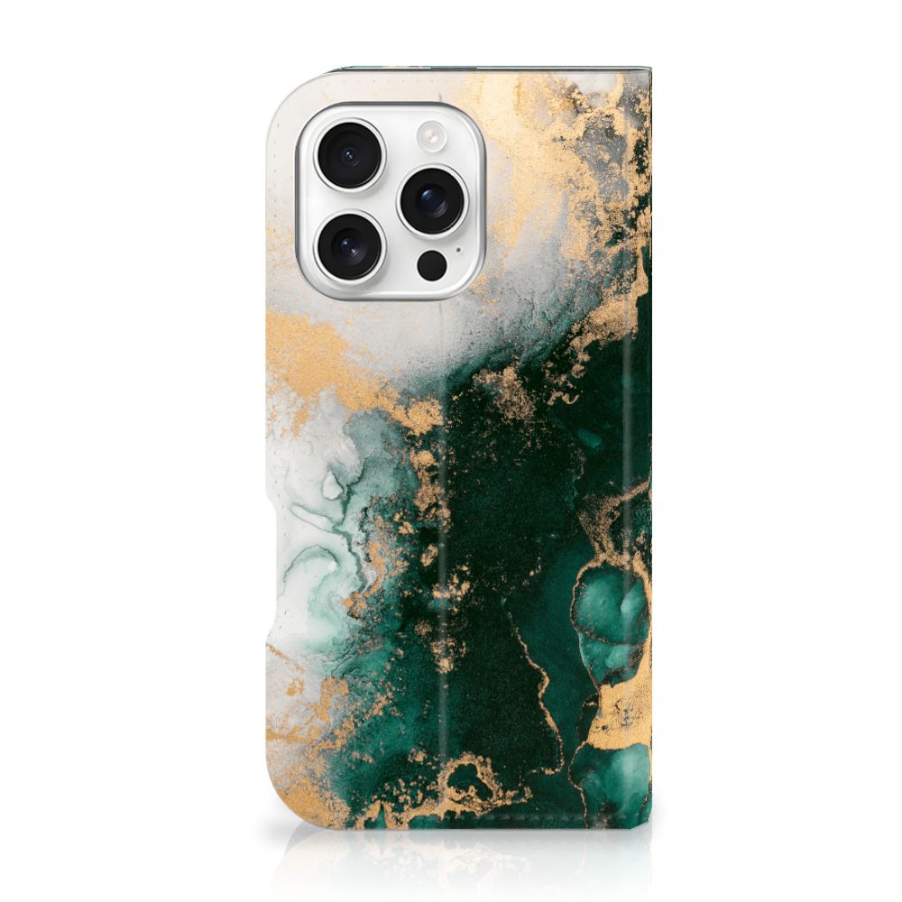Standcase voor iPhone 16 Pro Marmer Groen designnaam zijaanzicht