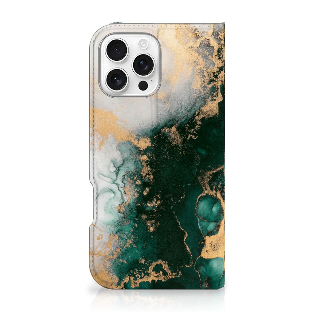 Apple iPhone 16 Pro Max Standcase Marmer Groen achteraanzicht