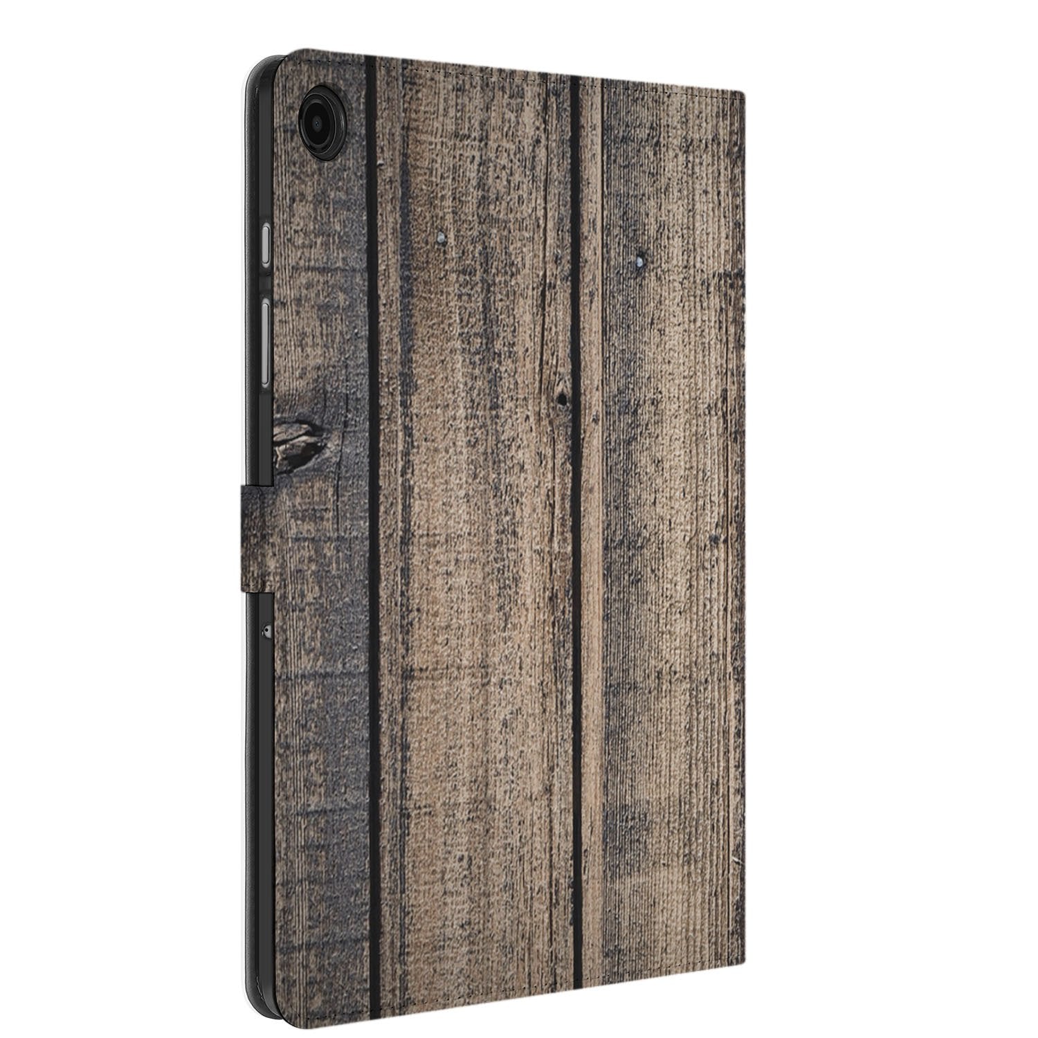 Steigerhout Book Case Hoesje met Standaard Samsung Galaxy Tab A11 Plus ontwerp houtnerf achterzijde