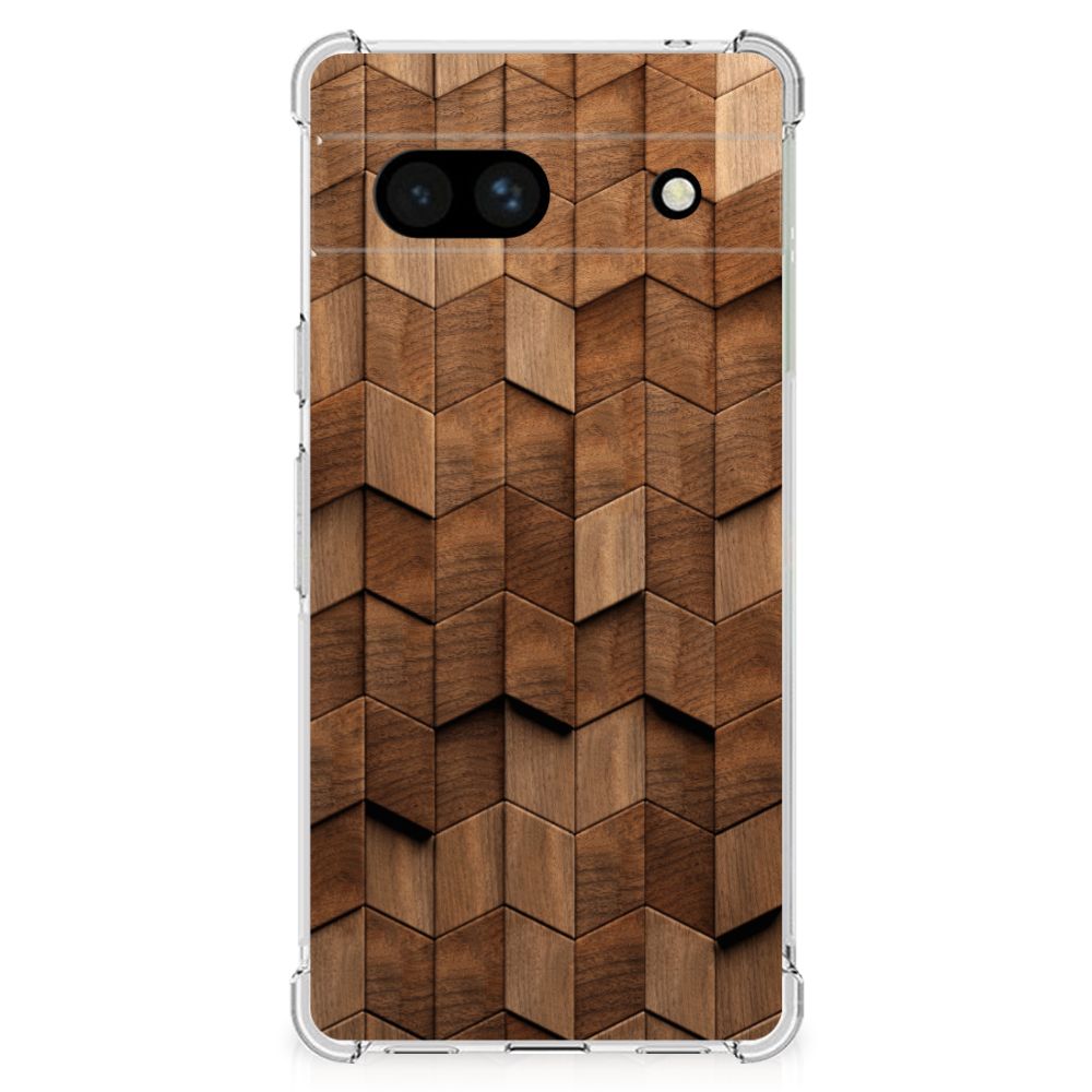 Google Pixel 7A Stevig Telefoonhoesje Wooden Cubes achterkant