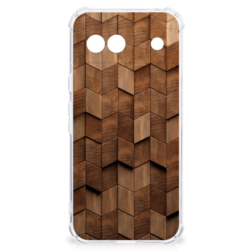 Google Pixel 8A Stevig Telefoonhoesje Wooden Cubes achteraanzicht