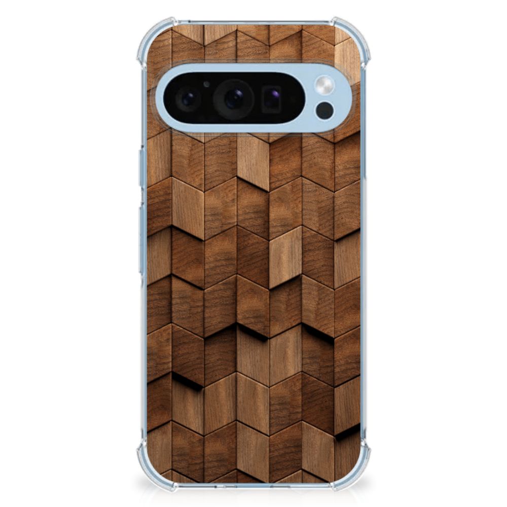 Google Pixel 9 9 Pro Stevig Telefoonhoesje Wooden Cubes voorkant