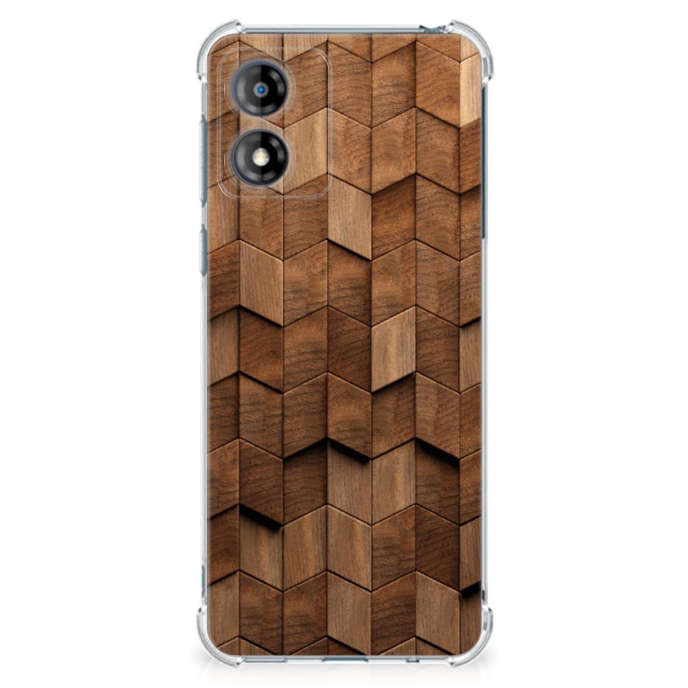 Stevig Telefoonhoesje voor Motorola Moto E13 Wooden Cubes B2C Telecom