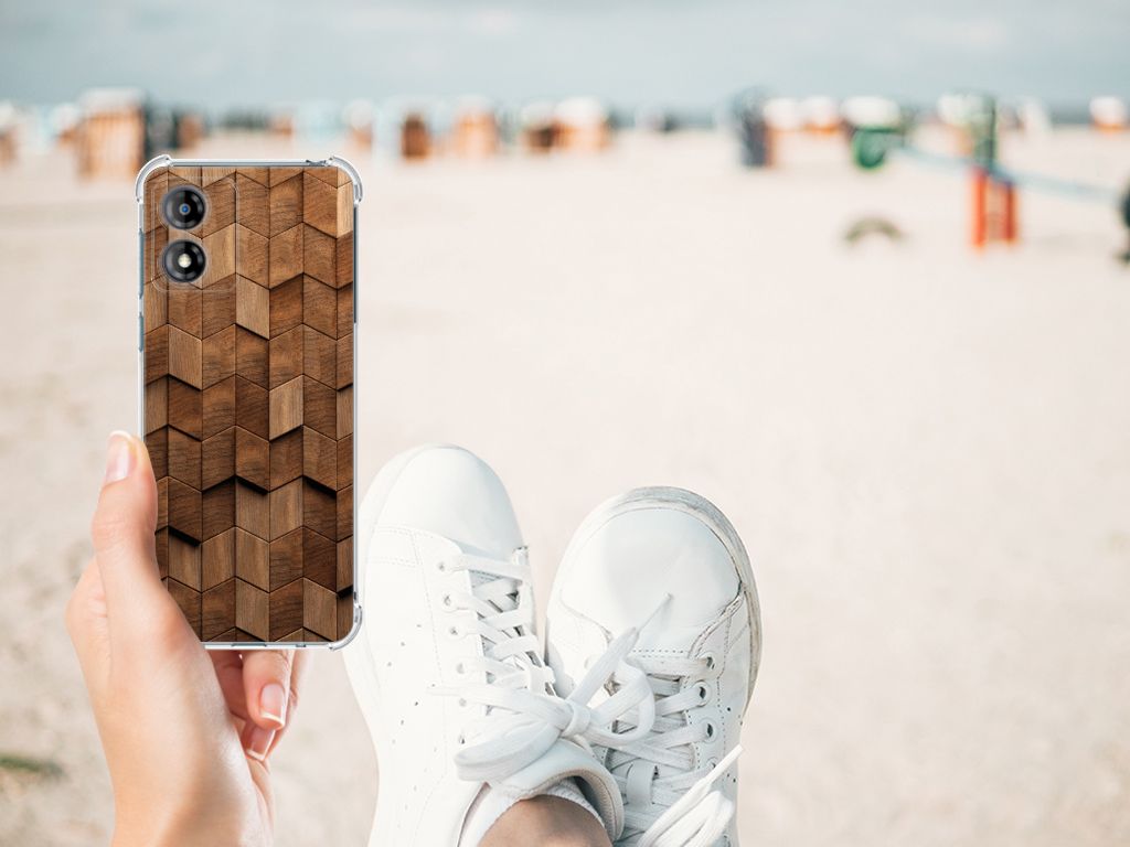 Stevig Telefoonhoesje voor Motorola Moto E13 Wooden Cubes B2C Telecom