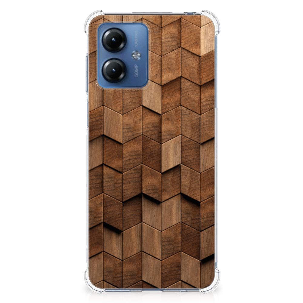 Motorola Moto G14 Stevig Telefoonhoesje Wooden Cubes achterkant