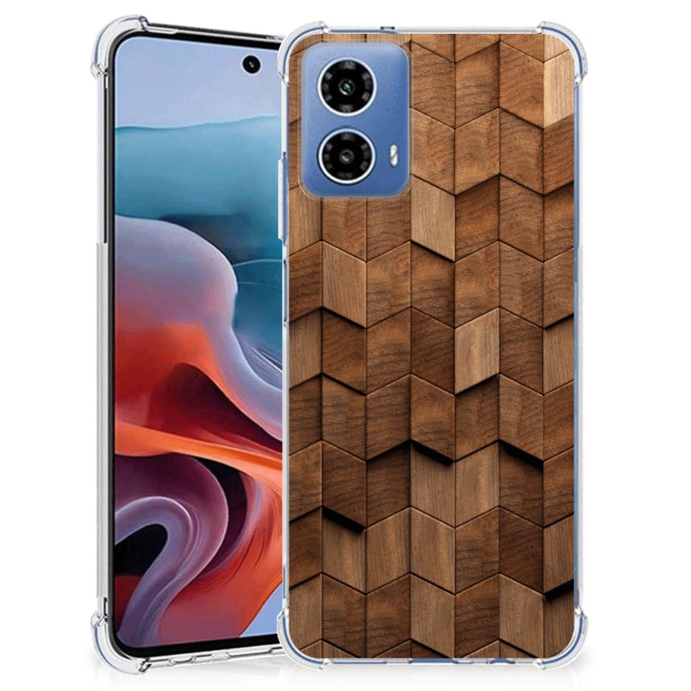 Stevig Telefoonhoesje voor Motorola Moto G34 Wooden Cubes B2C Telecom
