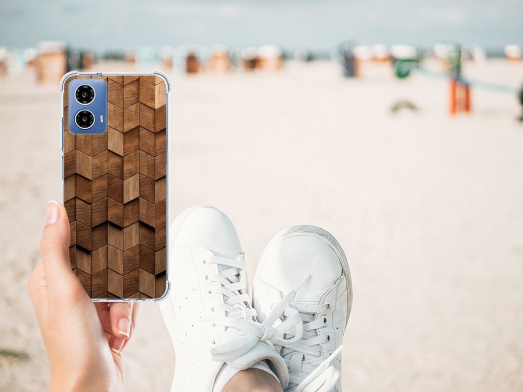 Stevig Telefoonhoesje voor Motorola Moto G34 Wooden Cubes B2C Telecom