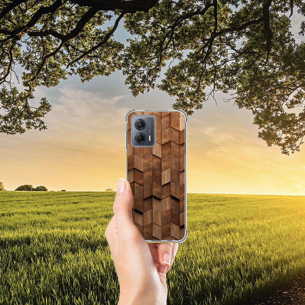 Stevig Telefoonhoesje voor Motorola Moto G53 Wooden Cubes B2C Telecom