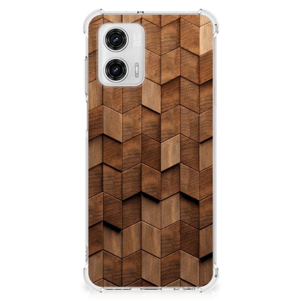 Stevig Telefoonhoesje voor Motorola Moto G73 Wooden Cubes B2C Telecom