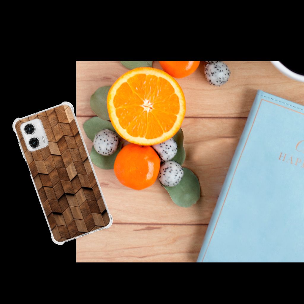 Stevig Telefoonhoesje voor Motorola Moto G73 Wooden Cubes B2C Telecom