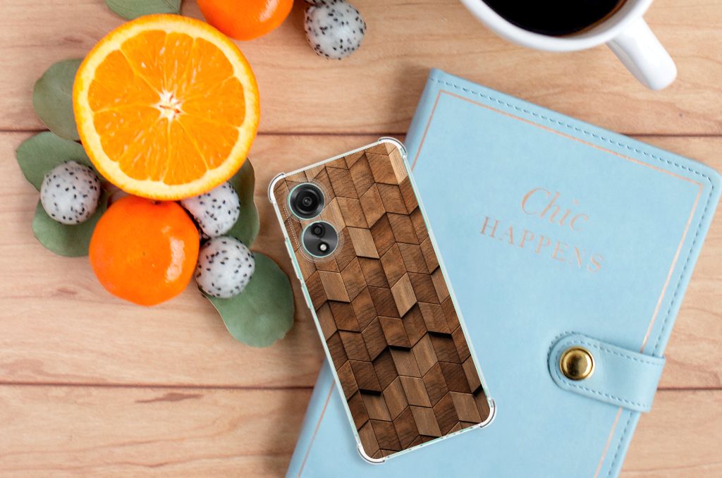 Stevig Telefoonhoesje voor OPPO A78 4G Wooden Cubes B2C Telecom