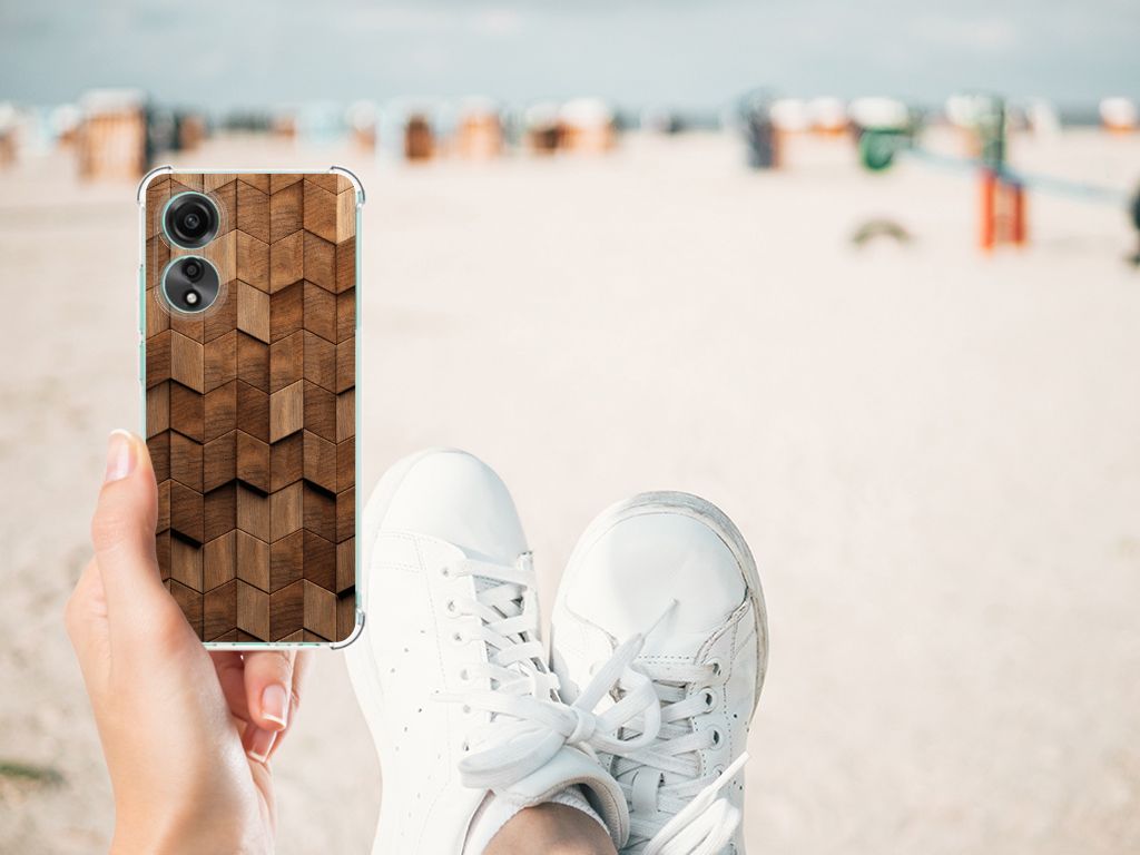 Stevig Telefoonhoesje voor OPPO A78 4G Wooden Cubes B2C Telecom