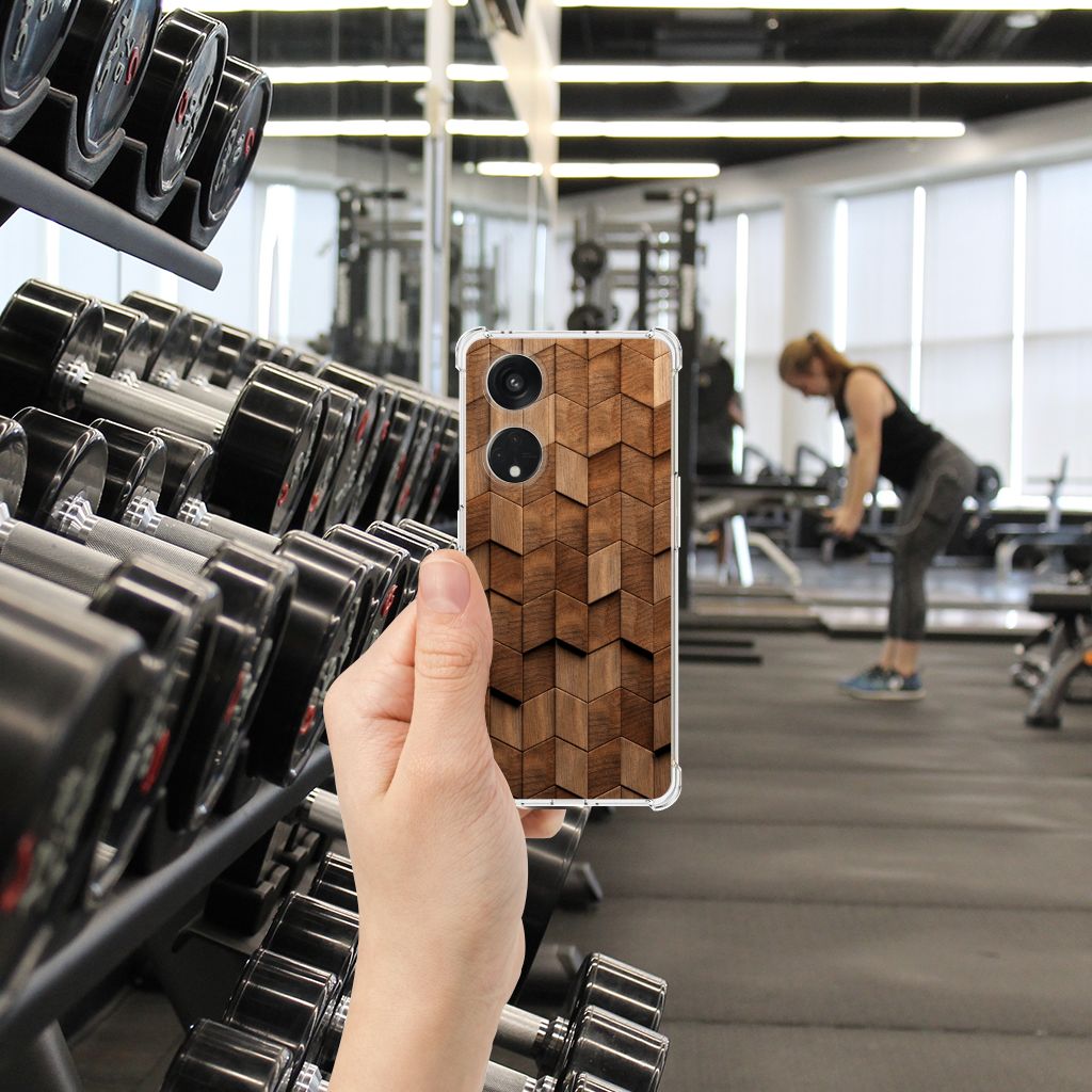 OPPO A98 Stevig Telefoonhoesje Wooden Cubes voorzijde