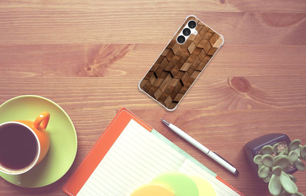 Samsung Galaxy A55 Stevig Telefoonhoesje Wooden Cubes bovenaanzicht
