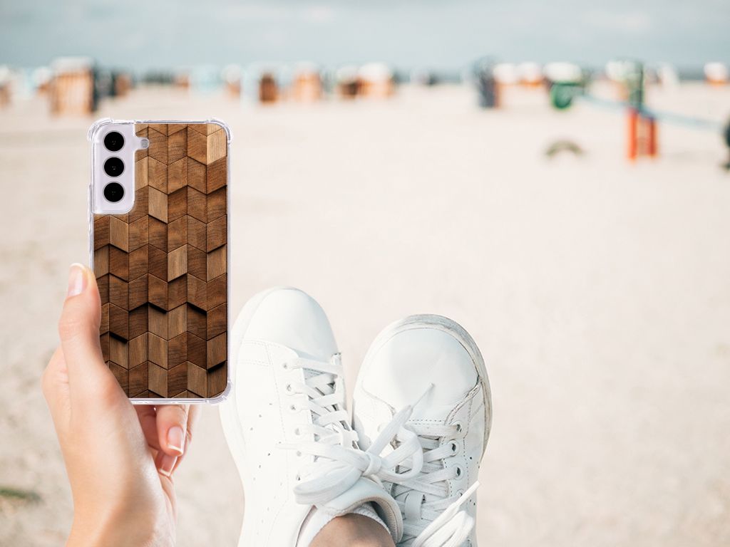 Samsung Galaxy S22 Stevig Telefoonhoesje Wooden Cubes hand strand
