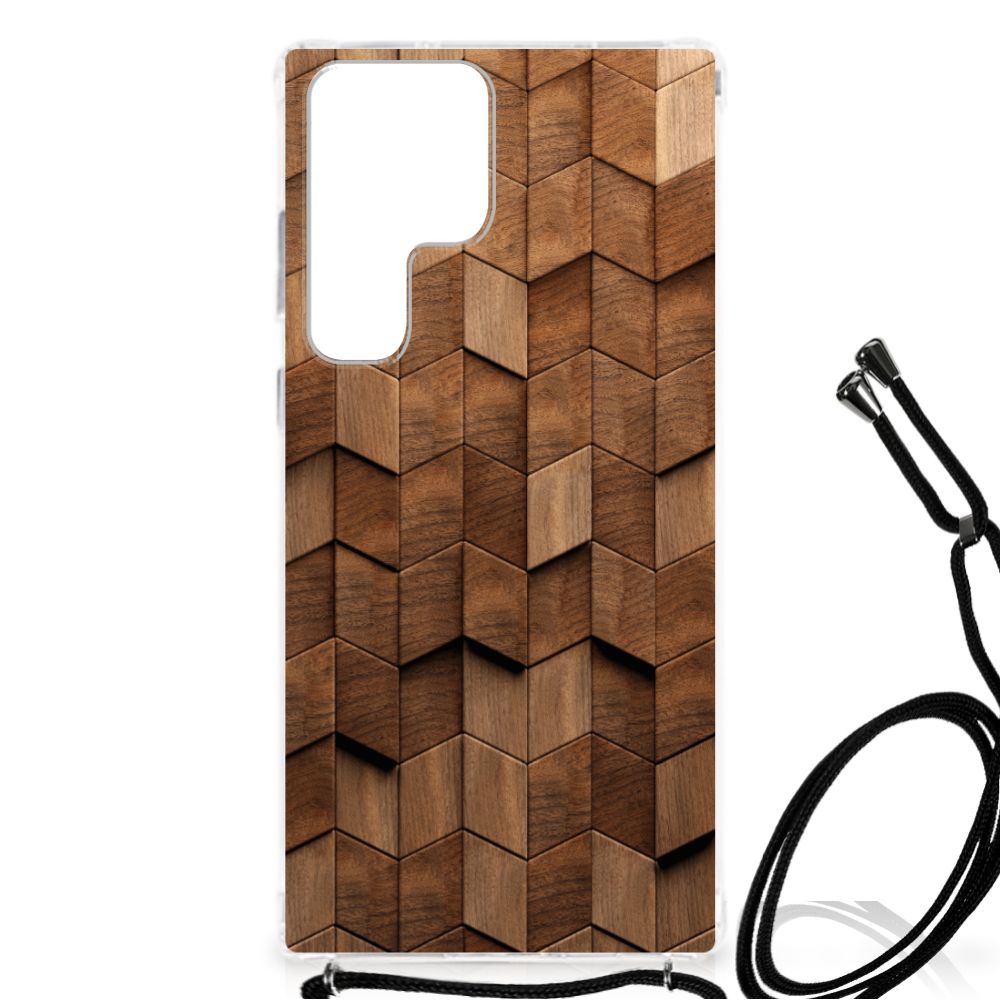 Samsung Galaxy S23 Ultra Stevig Telefoonhoesje Wooden Cubes voorkant