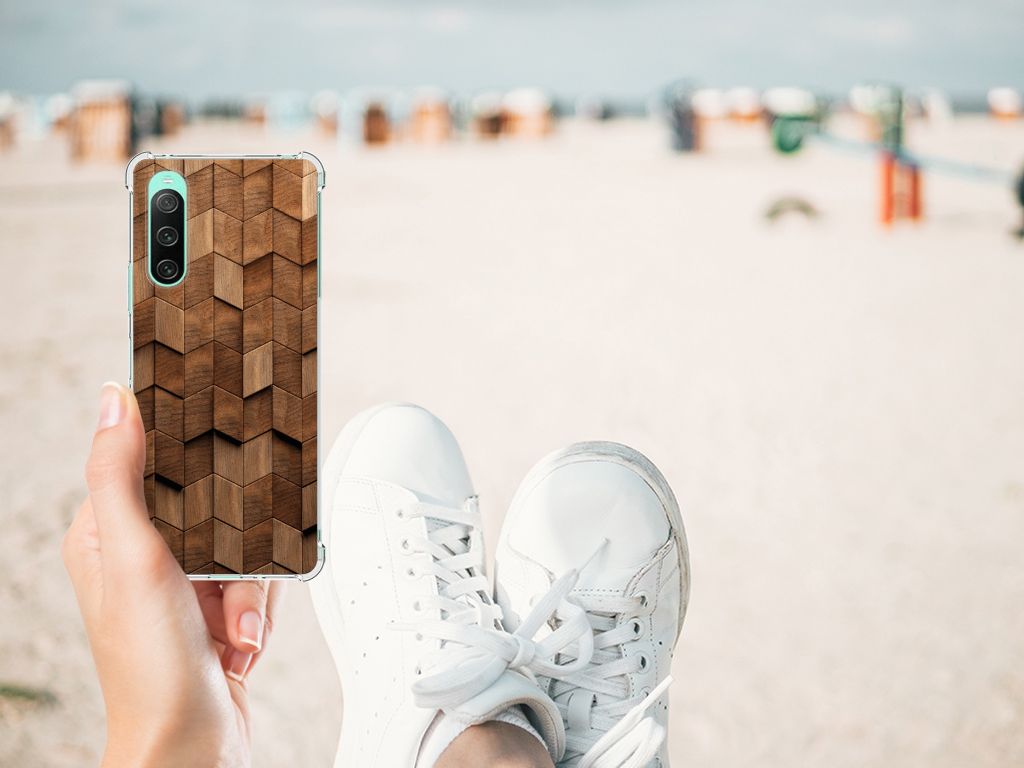 Stevig Telefoonhoesje voor Sony Xperia 10 V Wooden Cubes B2C Telecom