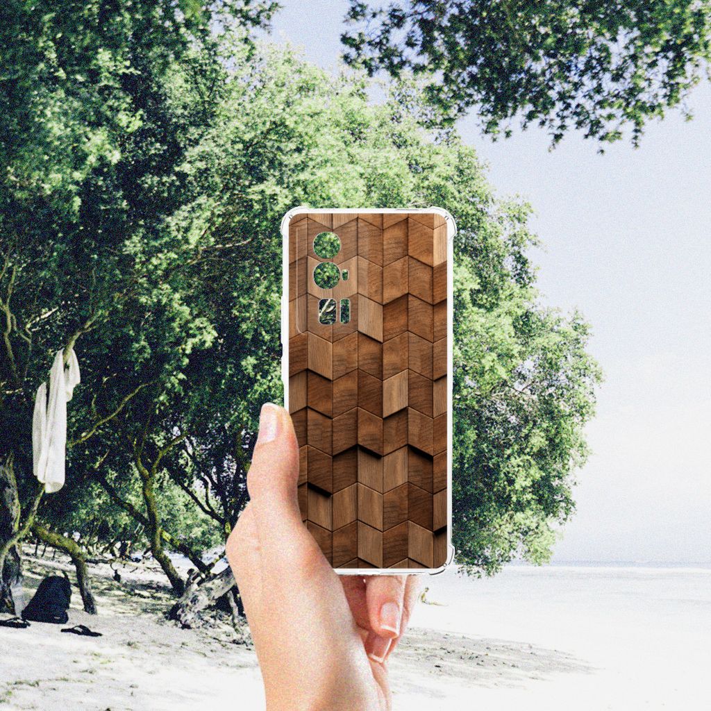 Xiaomi Poco F5 Pro Stevig Telefoonhoesje Wooden Cubes achterkant